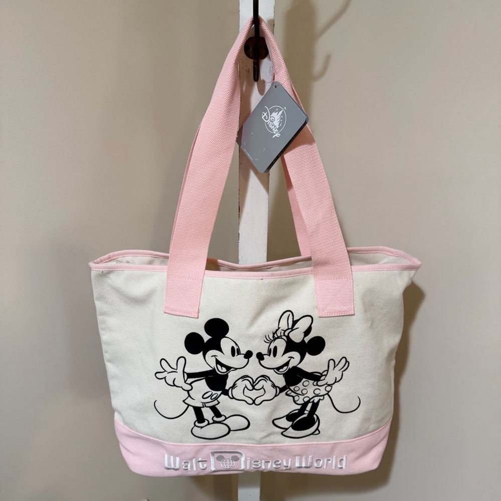 NEW 2026 SPRING “SEASONS OF LOVE” MICKEY & MINNIE LARGE CANVAS ZIP TOTE - Picture 5 of 10